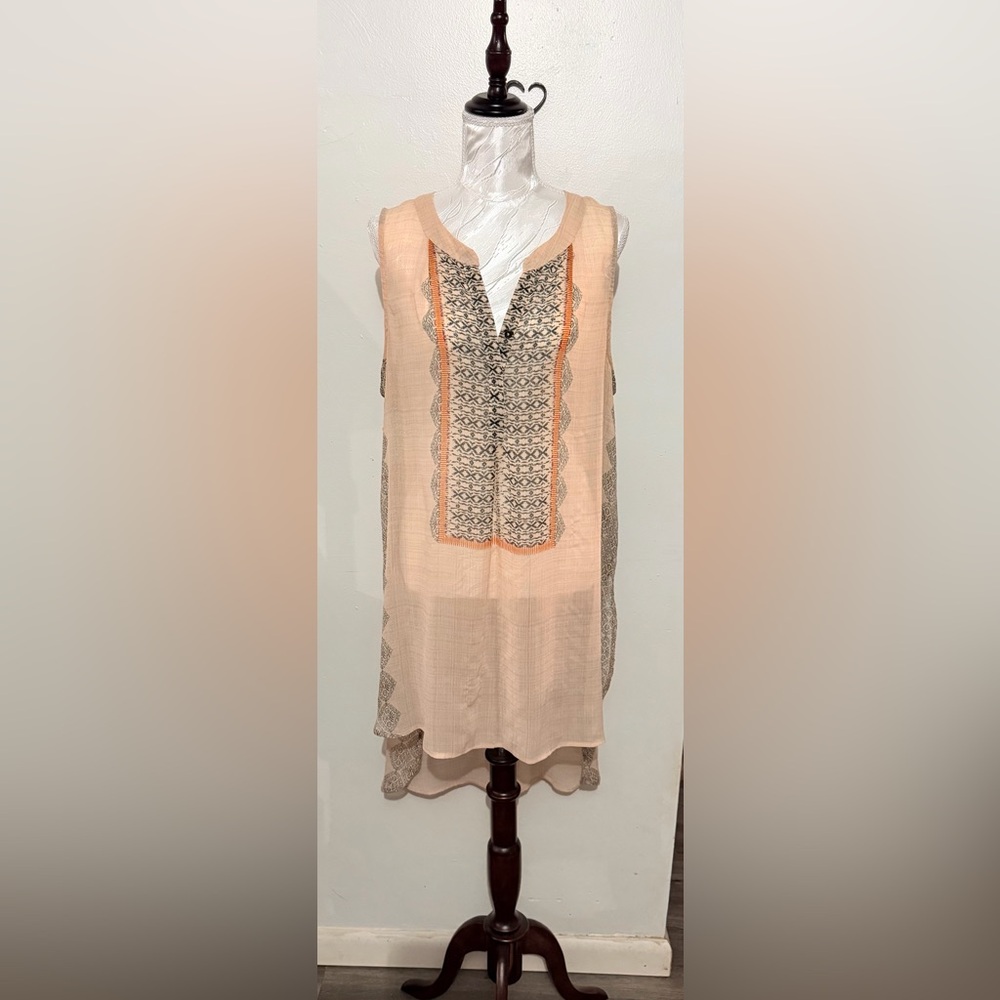Knox Rose Blush Tunic with Charcoal Print and Orange Trim